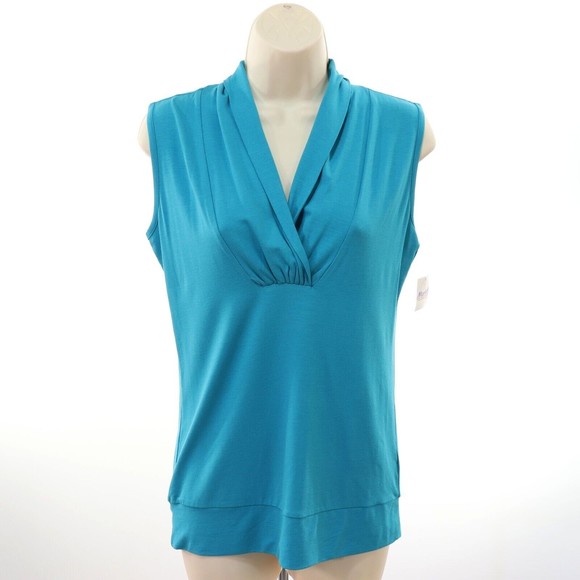 Carole Little Tops - Carole Little Womens Shawl V-Neck Tank Top Sleeveless Tunic M Medium Blue NEW